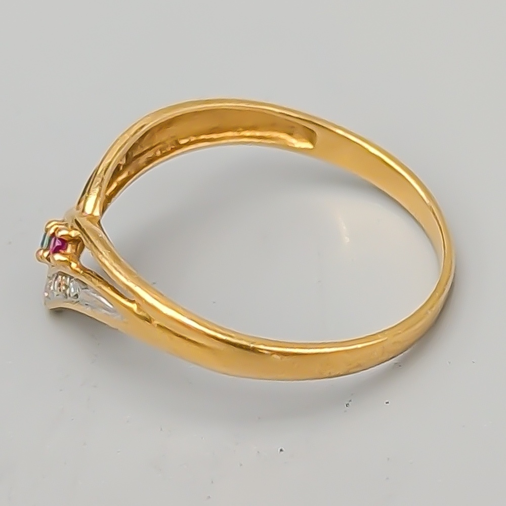 Diamantring i Guld med Smaragd, Safir och Rubin 18K 1.66g 17.5mm - Bild 2