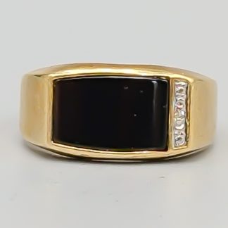 Klackring i Guld med Svart Sten och Diamant 9K 2.85g 19mm
