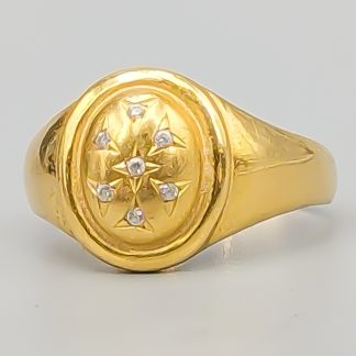 Klackring i Guld med Vita Stenar 18K 6.6g 21.75mm