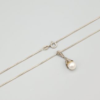42cm Venezialänk i Silver med Hänge med Fauxpärla och Markasiter S925 4.56g