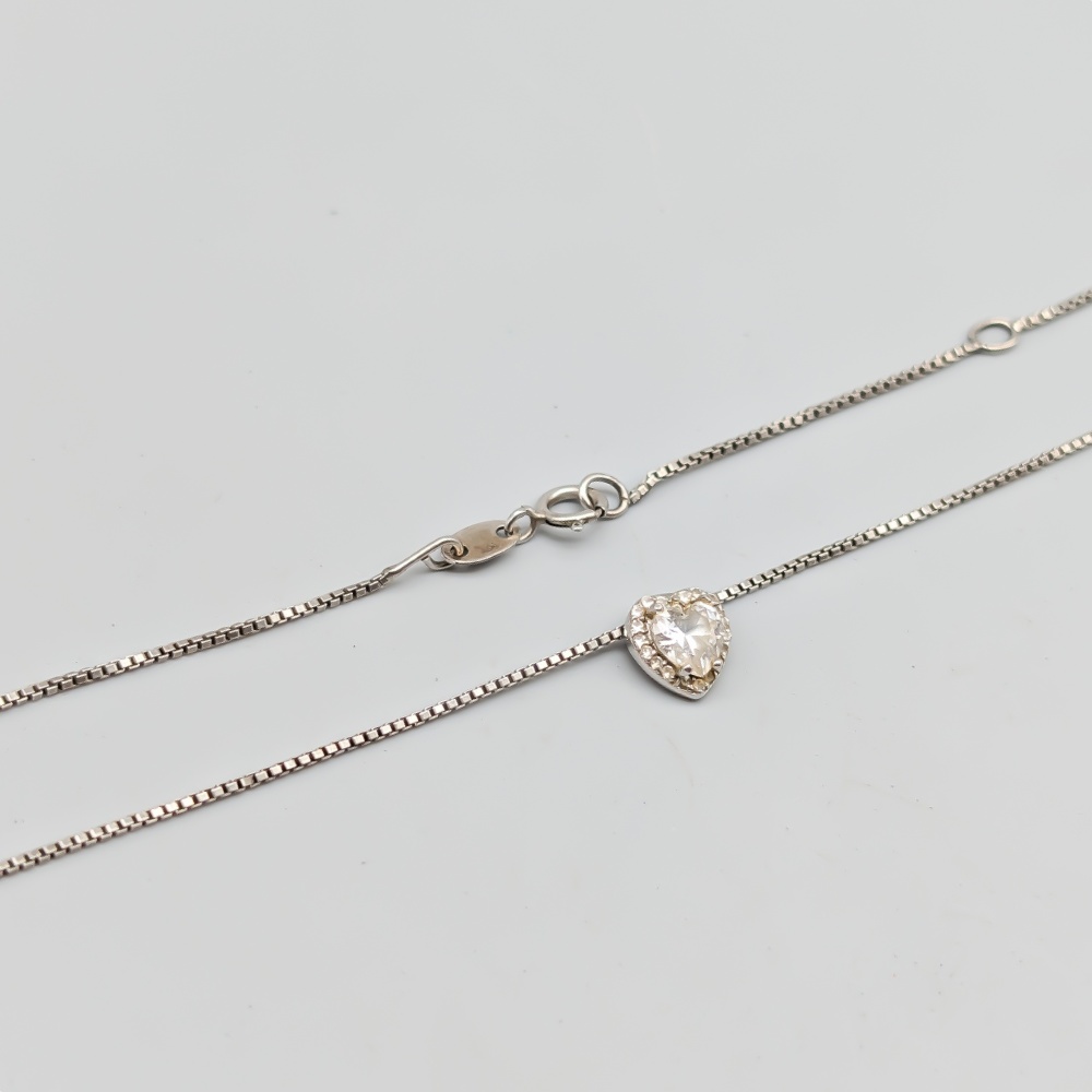 46cm Venezialänk i Silver med Hänge Hjärta med Vita Stenar S925 2.32g