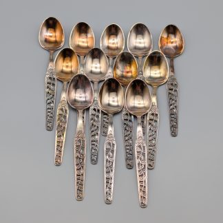12 st Kaffeskedar i Silver "Rosenranka" S830 99.07g 113mm