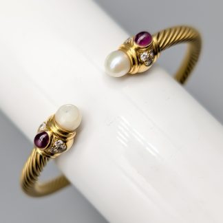21cm Stelt armband i Guld med Diamanter, Pärlor och Rubiner 18K 26.35g