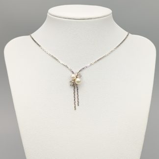 44cm Halsband i Vitguld med Diamanter och Odlade Pärlor 18K 9.87g