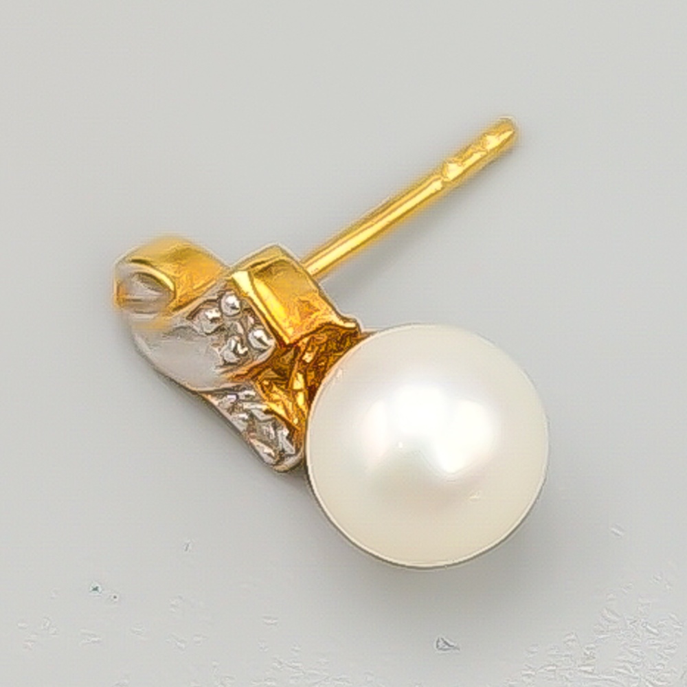 Enstaka Diamantörhänge i Flerfärgat Guld med Odlad Pärla 18K 1.14g 18mm - Bild 2
