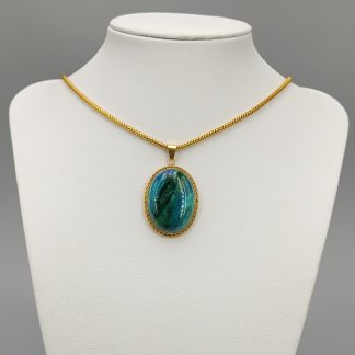 72cm Halsband i Guld med Hänge med Blågrön Sten 14K 31.6g
