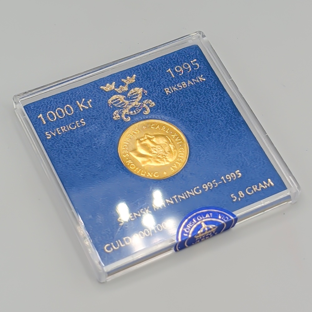 Investeringsmynt i Guld, Sverige, 1000 kr, 1995 21K 5.8g 21mm