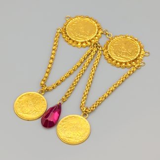 Smycke i Guld med Hängen och Röd Sten, Mynt 100 Kurus 22K 52.69g 105mm