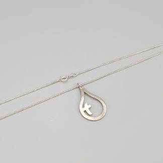 45cm Pansarlänk i Silver med Hänge Dopdroppe S925 5.63g