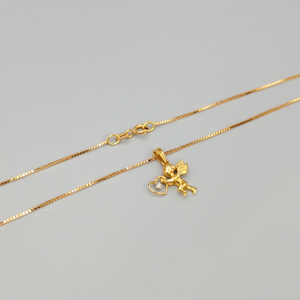 38.5cm Venezialänk i Guld med Hänge Ängel med Diamant 18K 3.68g - Bild 2