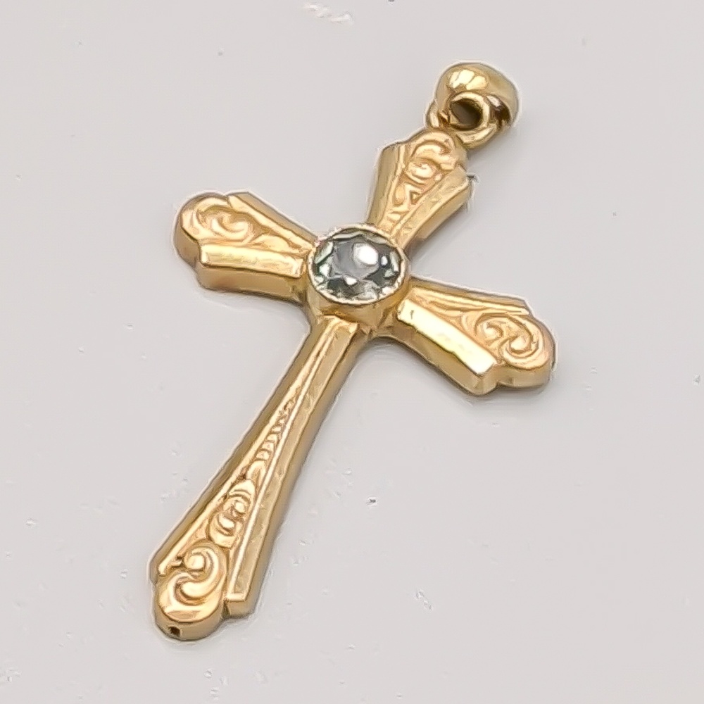 Hänge i Guld Kors med Vit Sten 8K 1.17g 32mm - Bild 2
