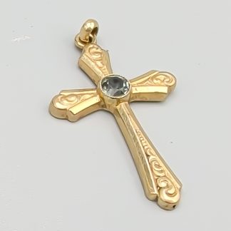 Hänge i Guld Kors med Vit Sten 8K 1.17g 32mm