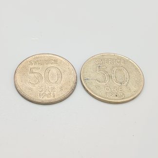 2 st 50 öre Sverige 1952-1961 S400 9.47g 22mm