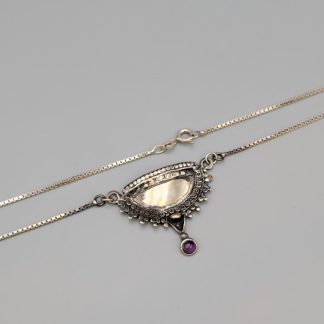 43.5cm Venezialänk i Silver med Integrerat Hänge med Ametist S925 8.06g