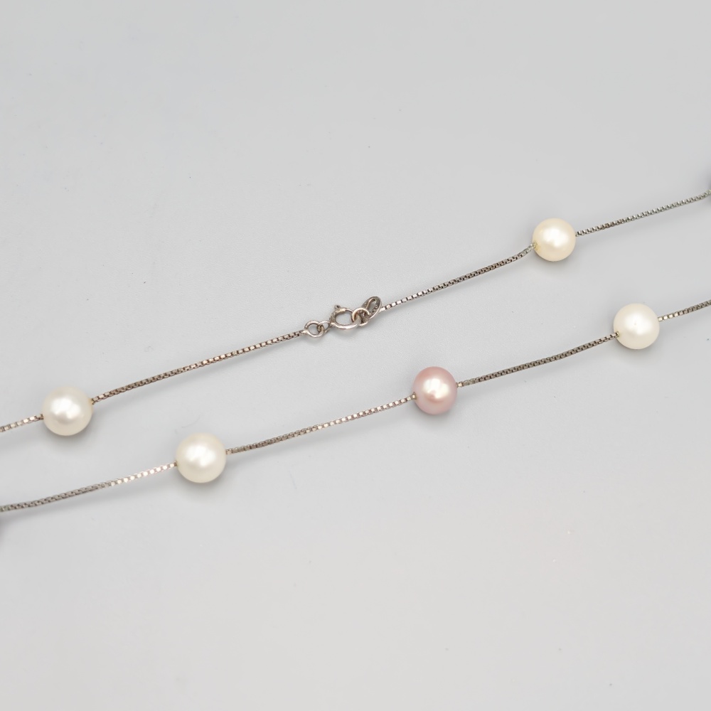 45.5cm Halsband i Silver med Odlade Pärlor S925 7.74g
