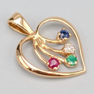 Diamanthänge i Guld Hjärta med Smaragd, Safir och Rubin 18K 0.71g 16mm