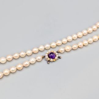 80cm Pärlcollier med Lås i Silver med Pärlor och Ametist S830 68.85g