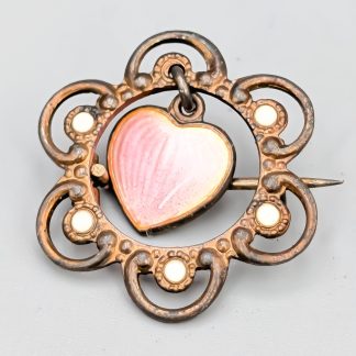 Brosch i Silver med Vit och Rosa Emalj S830 2.68g