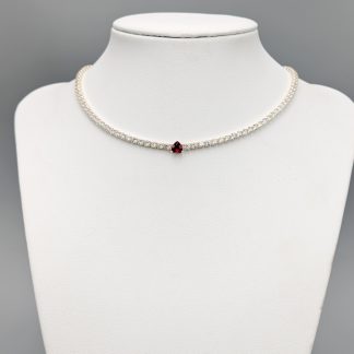 Halsband i Silver med Rosa och Vita Stenar S925 8.24g