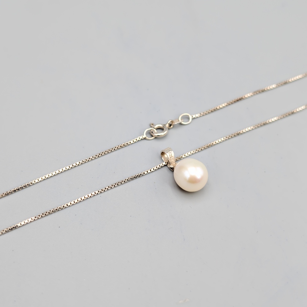 40.5cm Venezialänk i Silver med Hänge med Odlad Pärla S925 2.95g