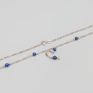 42.5cm Figarolänk i Silver med Integrerat Hänge och Blå Stenar S925 3.85g